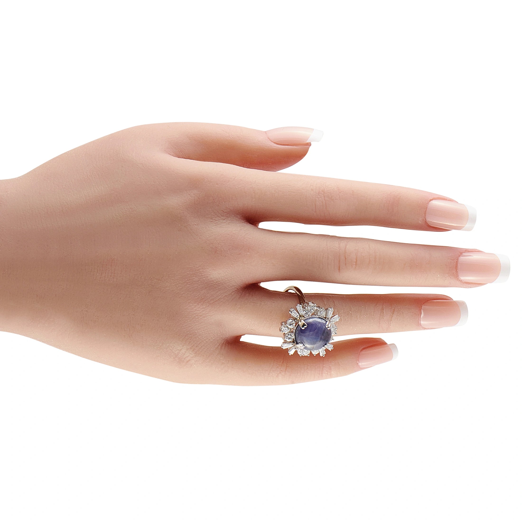 18K White Gold 1.20ct Diamond and Sapphire Cabochon Halo Ring