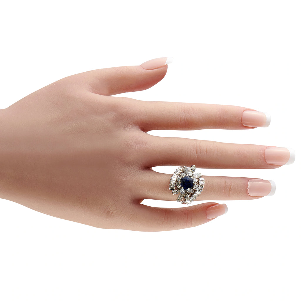18K White Gold 2.75ct Diamond and Sapphire Ring