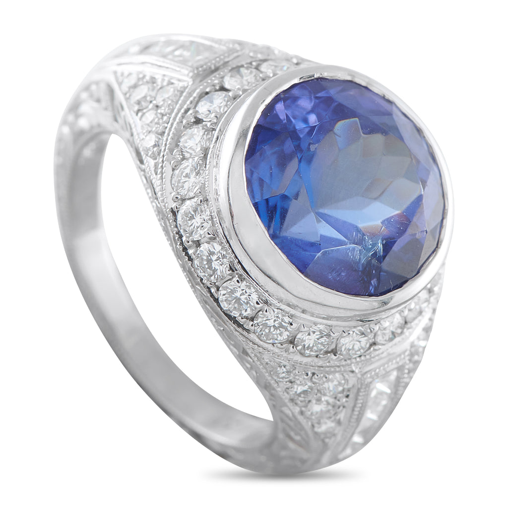 18K White Gold 1.20ct Diamond and Tanzanite Ring