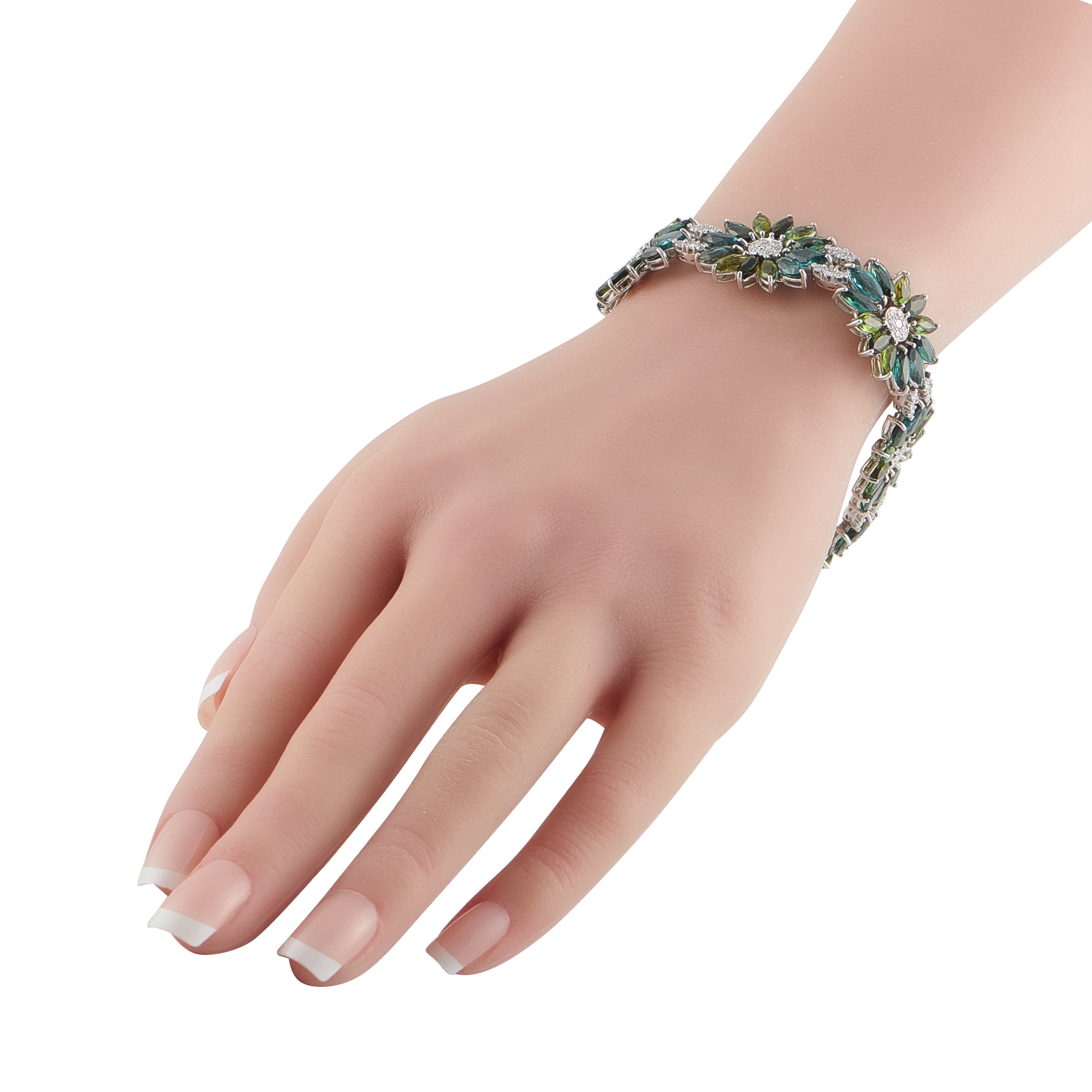 18K White Gold 2.10ct Diamond and Tourmaline Bracelet