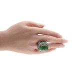 18K White Gold 1.70ct Diamond, Emerald, Tourmaline, and Tanzanite Ring