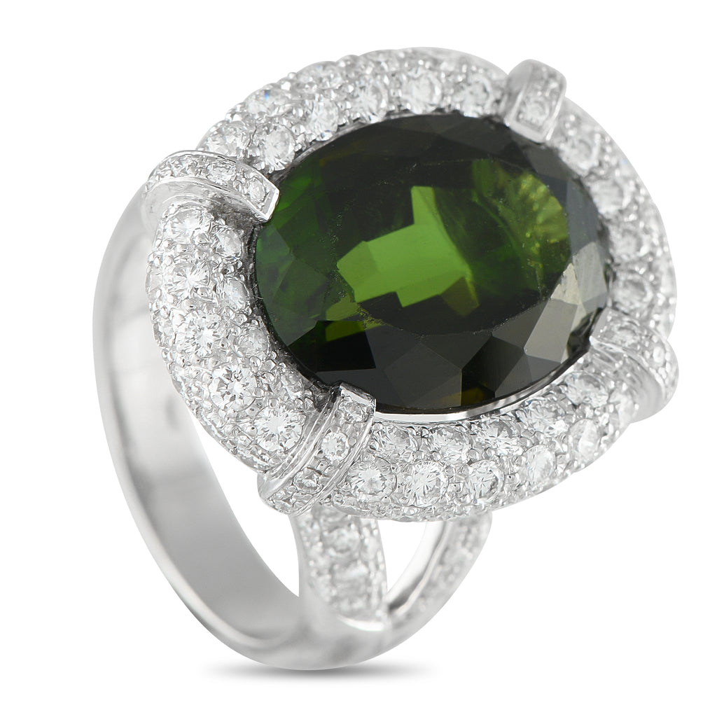 18K White Gold 3.30ct Diamond and Tourmaline Ring