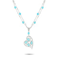 Turquoise heart pendant necklace with diamond accents and turquoise bead stations.
