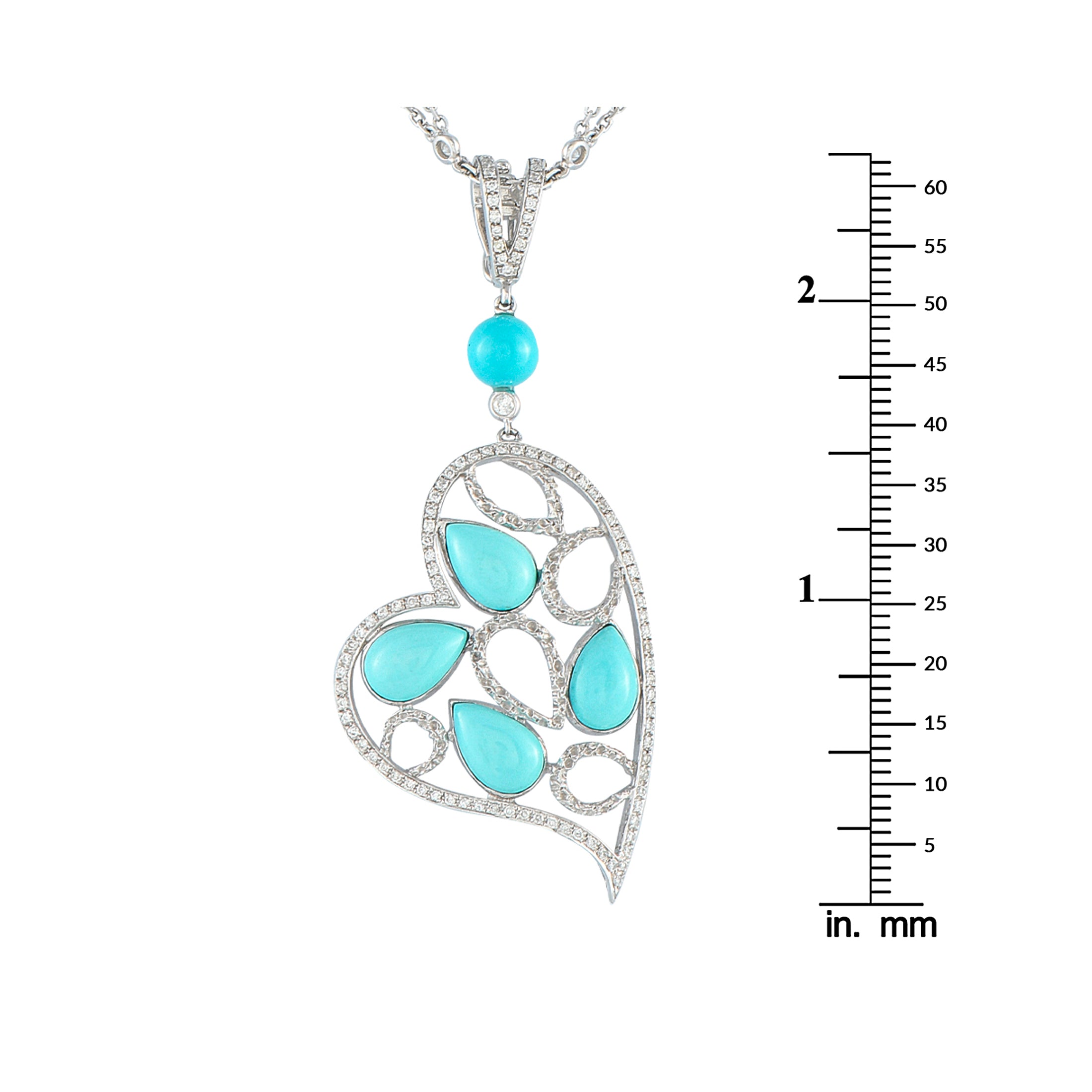 Exclusive 18K White Gold 1.05ct Diamond and Turquoise Heart Necklace