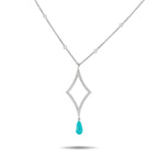Exclusive 18K White Gold 0.75ct Diamond and Turquoise Necklace MF04-102725 – Delicate and sophisticated in design, this 18K W