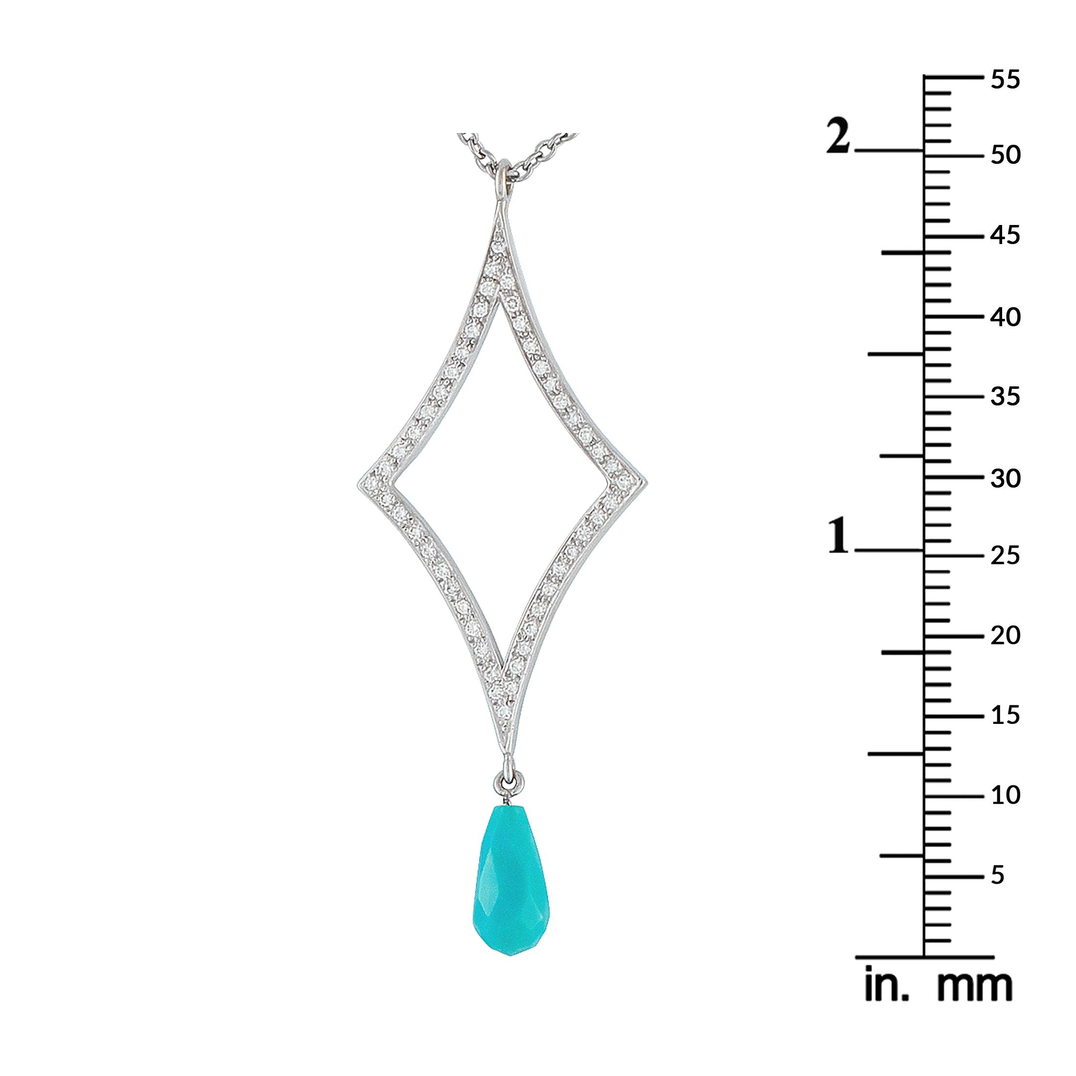 Exclusive 18K White Gold 0.75ct Diamond and Turquoise Necklace