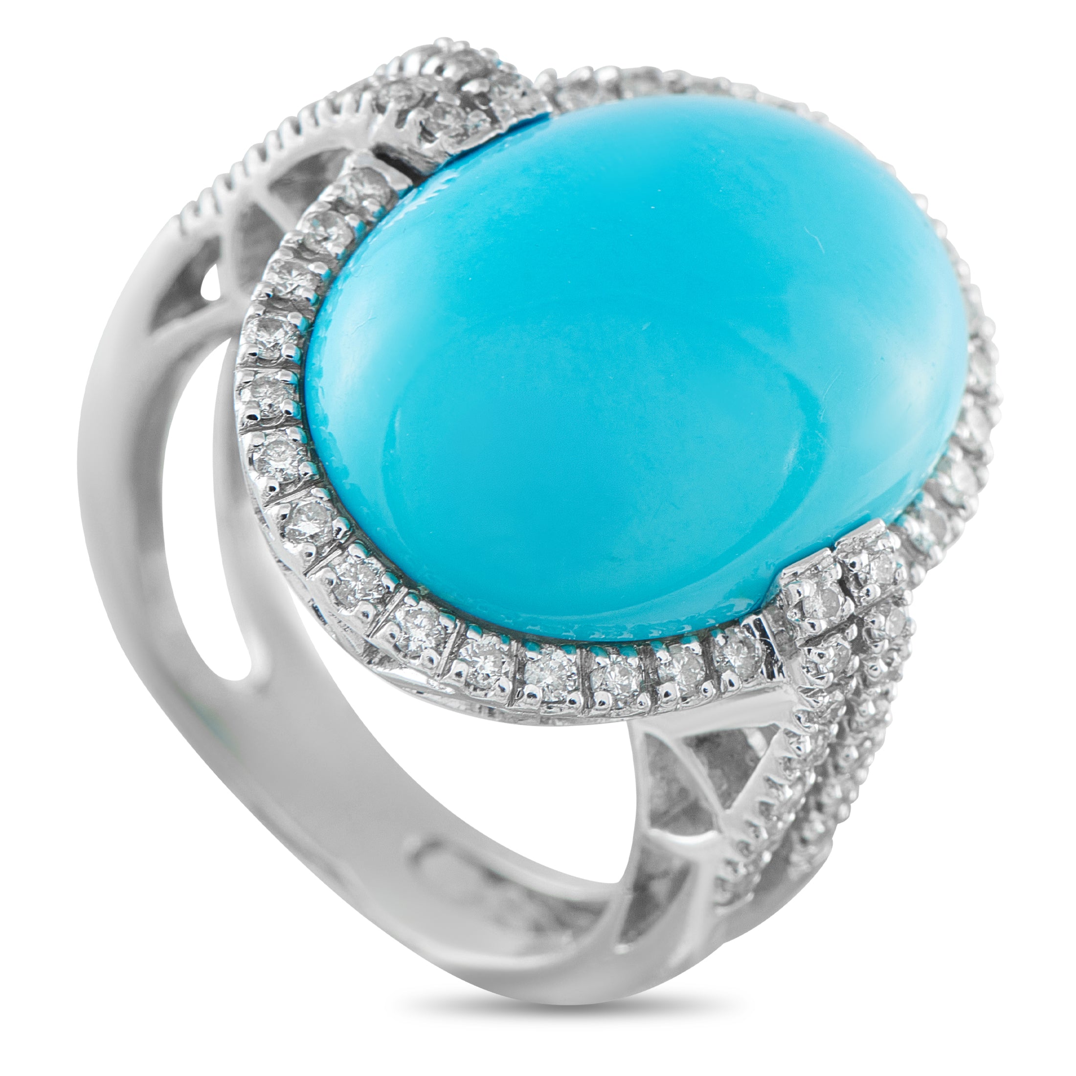 18K White Gold 0.75ct Diamond and Turquoise Ring