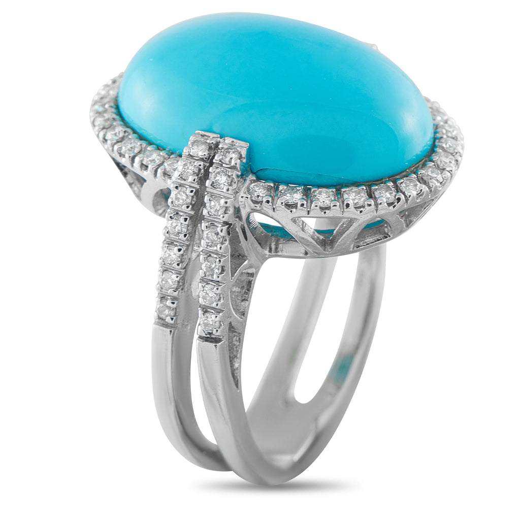 18K White Gold 0.75ct Diamond and Turquoise Ring