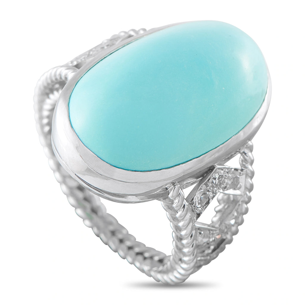 18K White Gold 0.20ct Diamond and Turquoise Ring