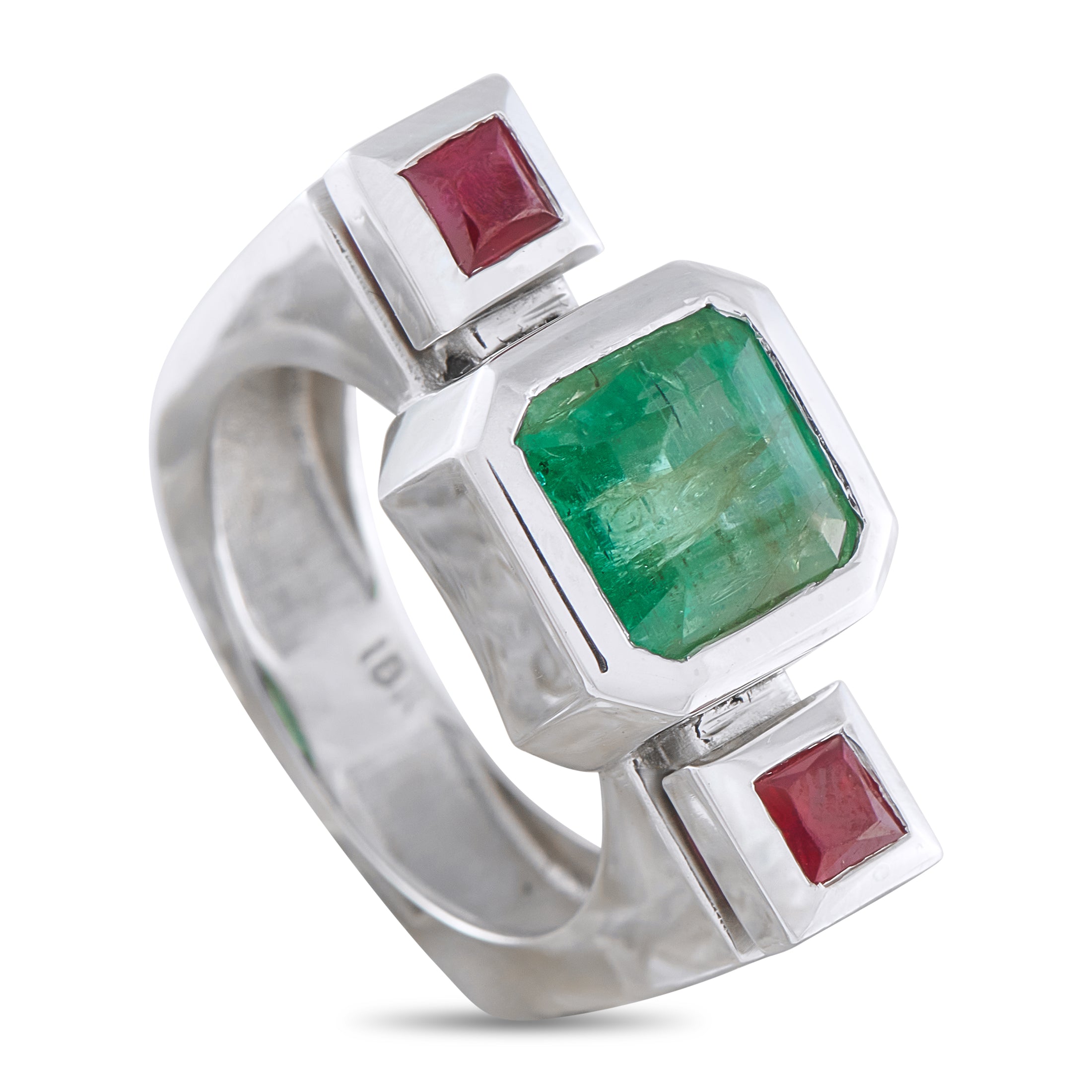 18K White Gold 3.0ct Emerald and Ruby Ring