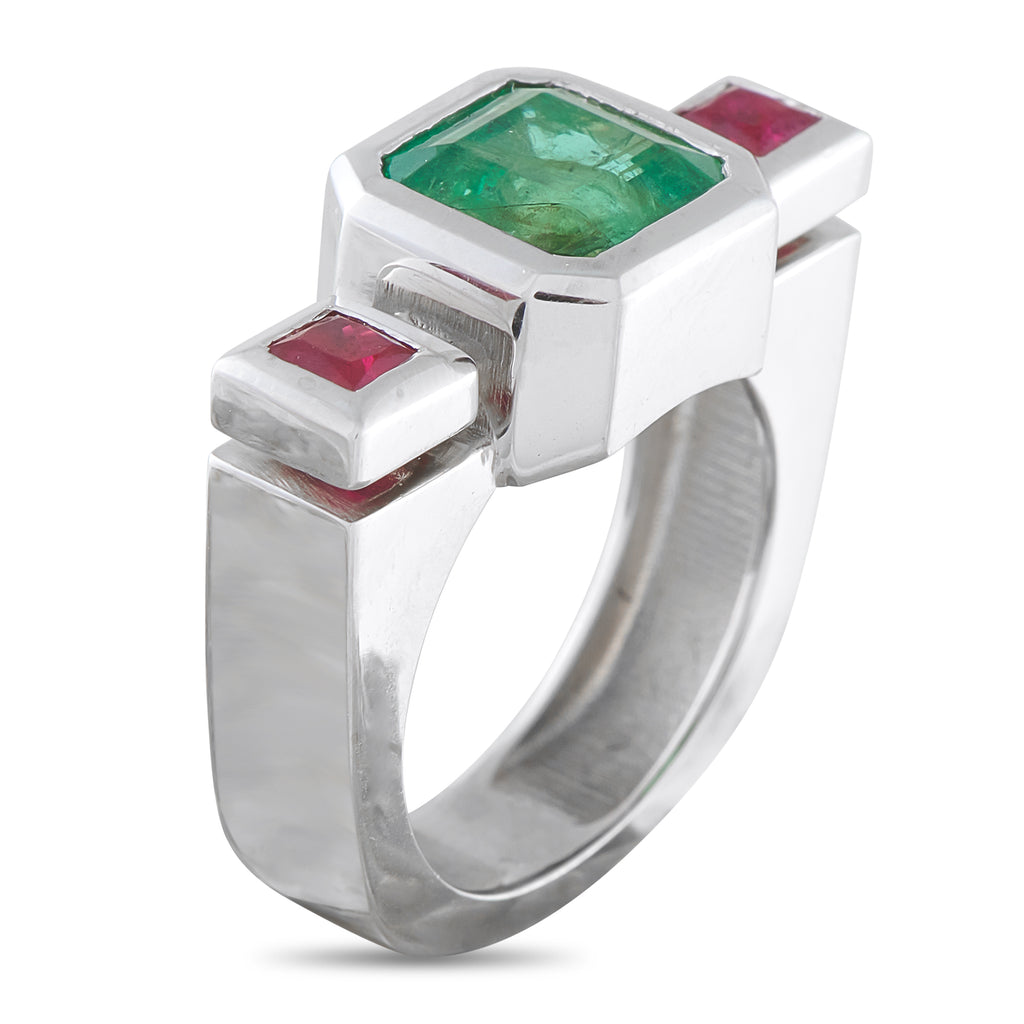 18K White Gold 3.0ct Emerald and Ruby Ring