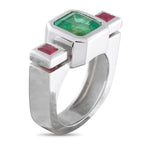 18K White Gold 3.0ct Emerald and Ruby Ring