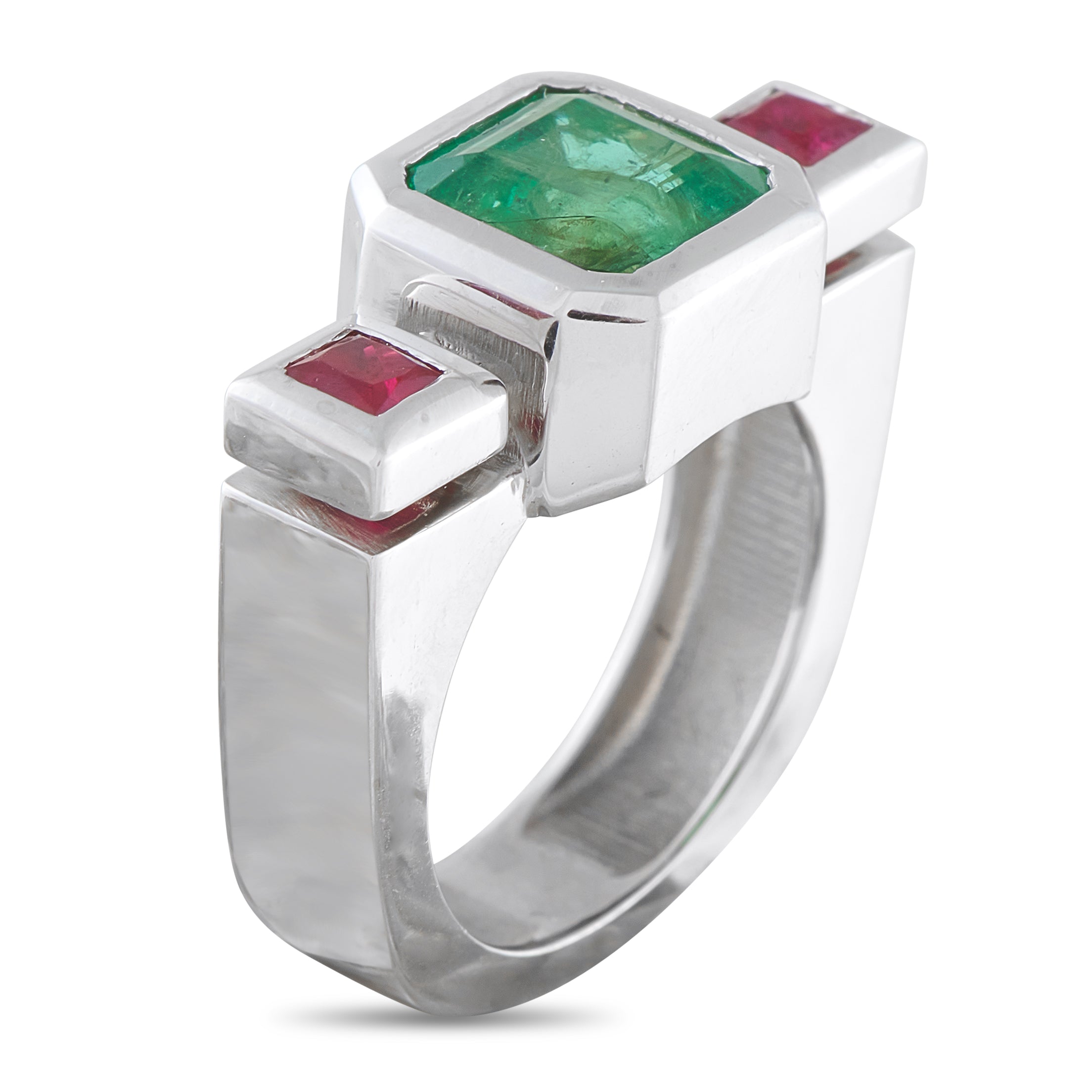 18K White Gold 3.0ct Emerald and Ruby Ring