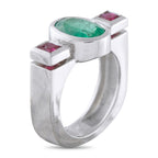 18K White Gold 1.75ct Emerald and Ruby Ring