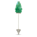 Green carved jade jabot pin with silver stick and cross-style metal clasp