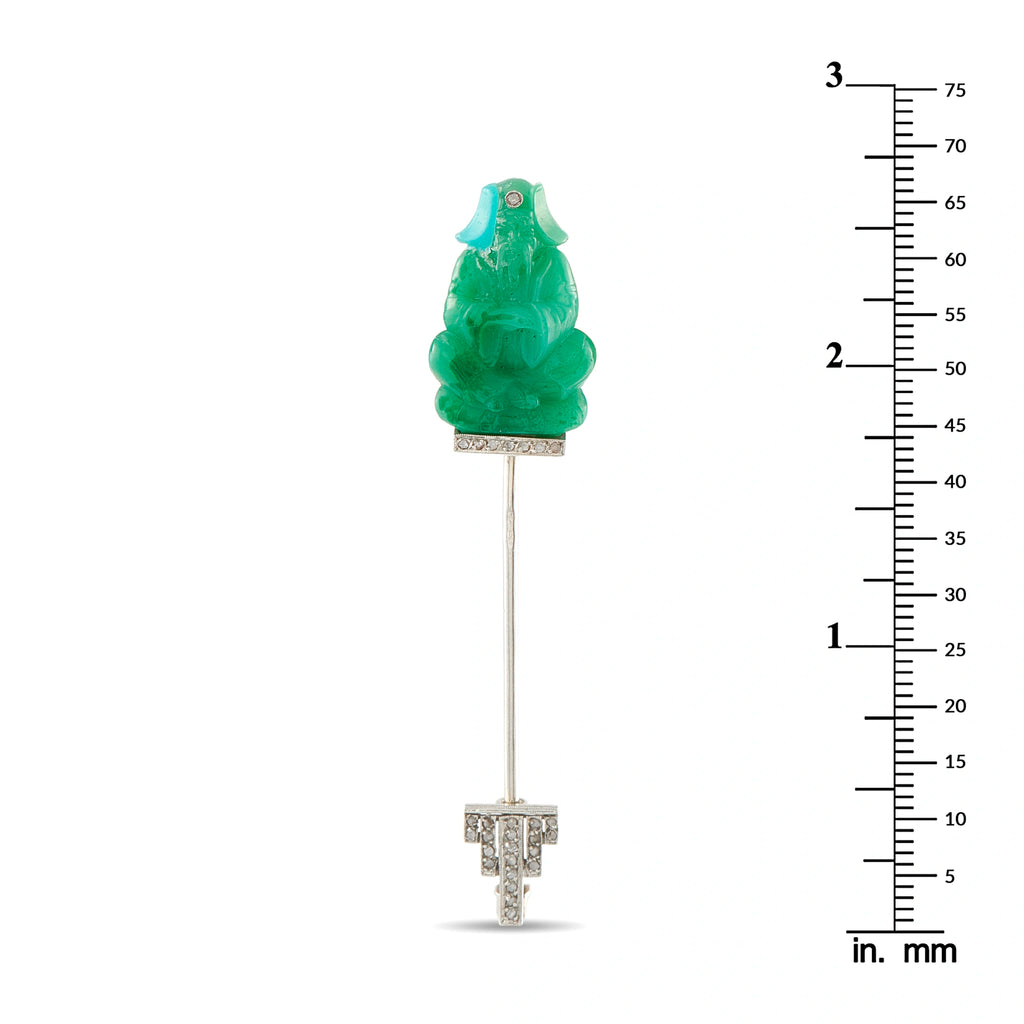 Antique 18K White Gold Carved Jade Jabot Pin