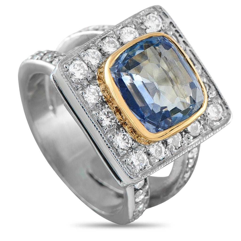 Exclusive  18K White Gold 0.96ct Diamond and Sapphire Cocktail Ring