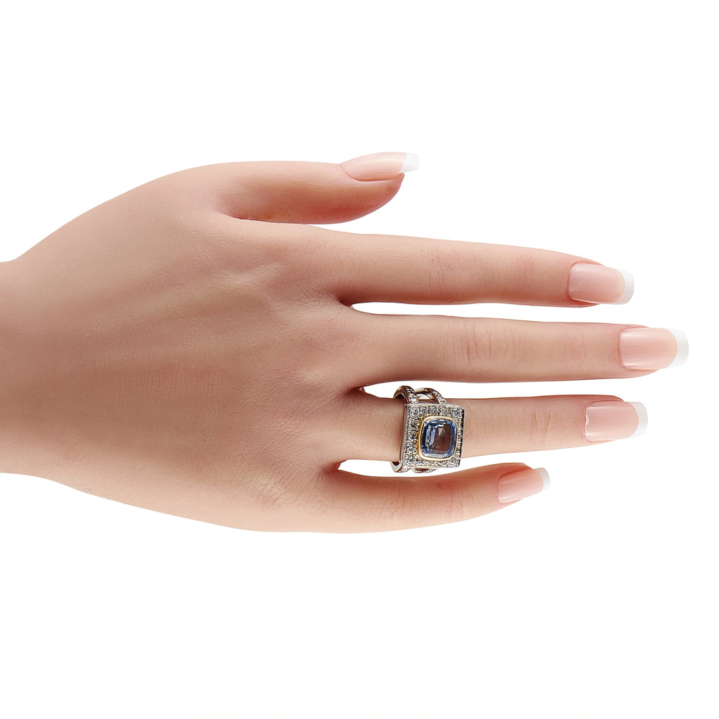 18K White Gold 0.96ct Diamond and Sapphire Cocktail Ring