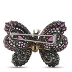 18K White Gold and Silver 0.40ct Diamond, Ruby, and Sapphire Butterfly Brooch