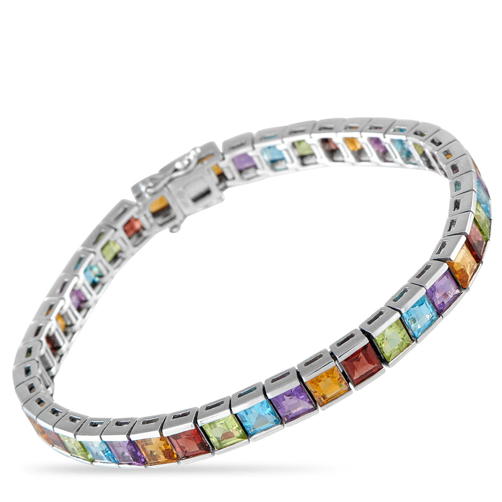Exclusive 18K White Gold Multi-Colored  Gemstone  Line Bracelet MF11-072325 – An Exclusive  piece offering a playful twist on t