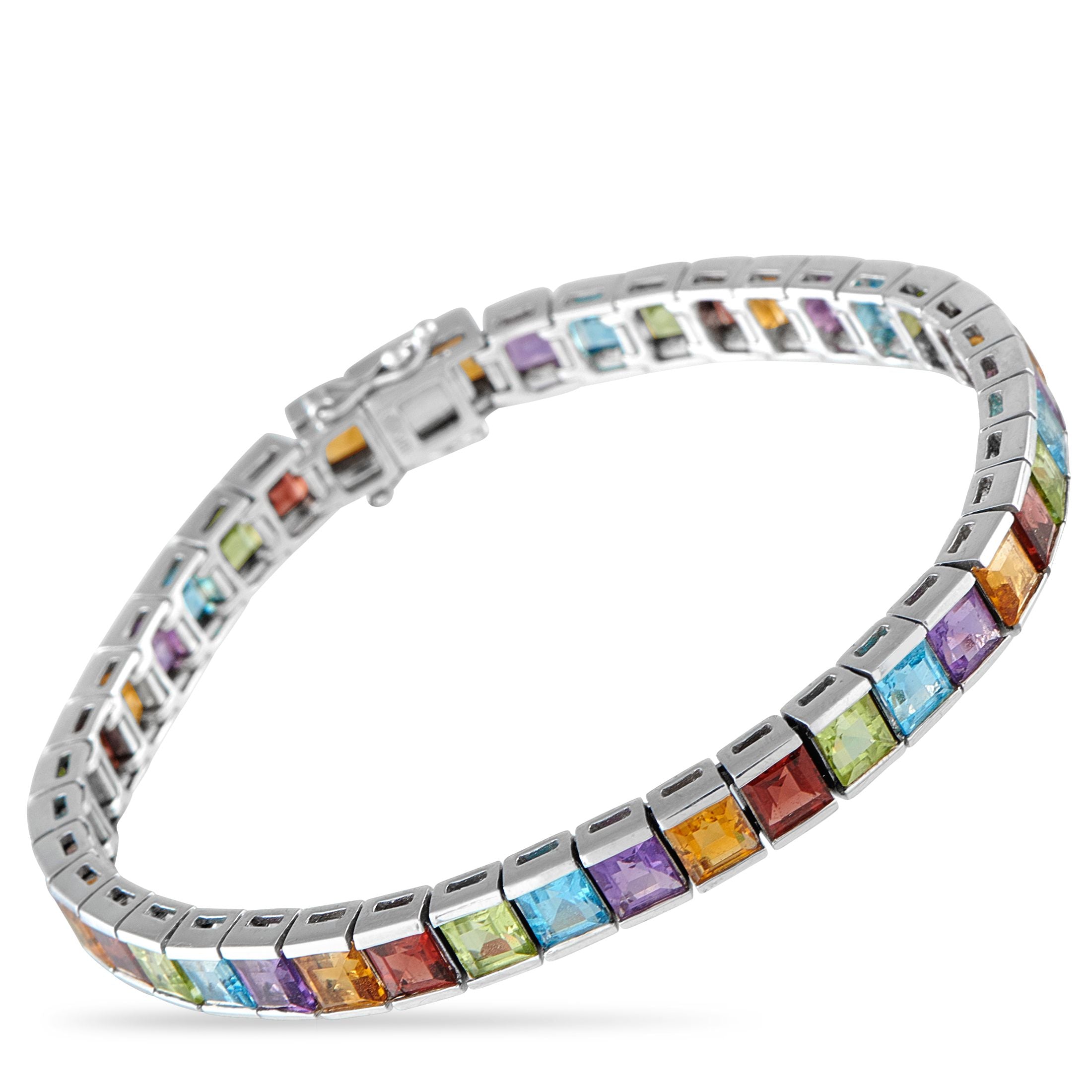Exclusive 18K White Gold Multi-Colored  Gemstone  Line Bracelet MF11-072325 – An Exclusive  piece offering a playful twist on t