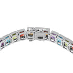 Exclusive 18K White Gold Multi-Colored  Gemstone  Line Bracelet