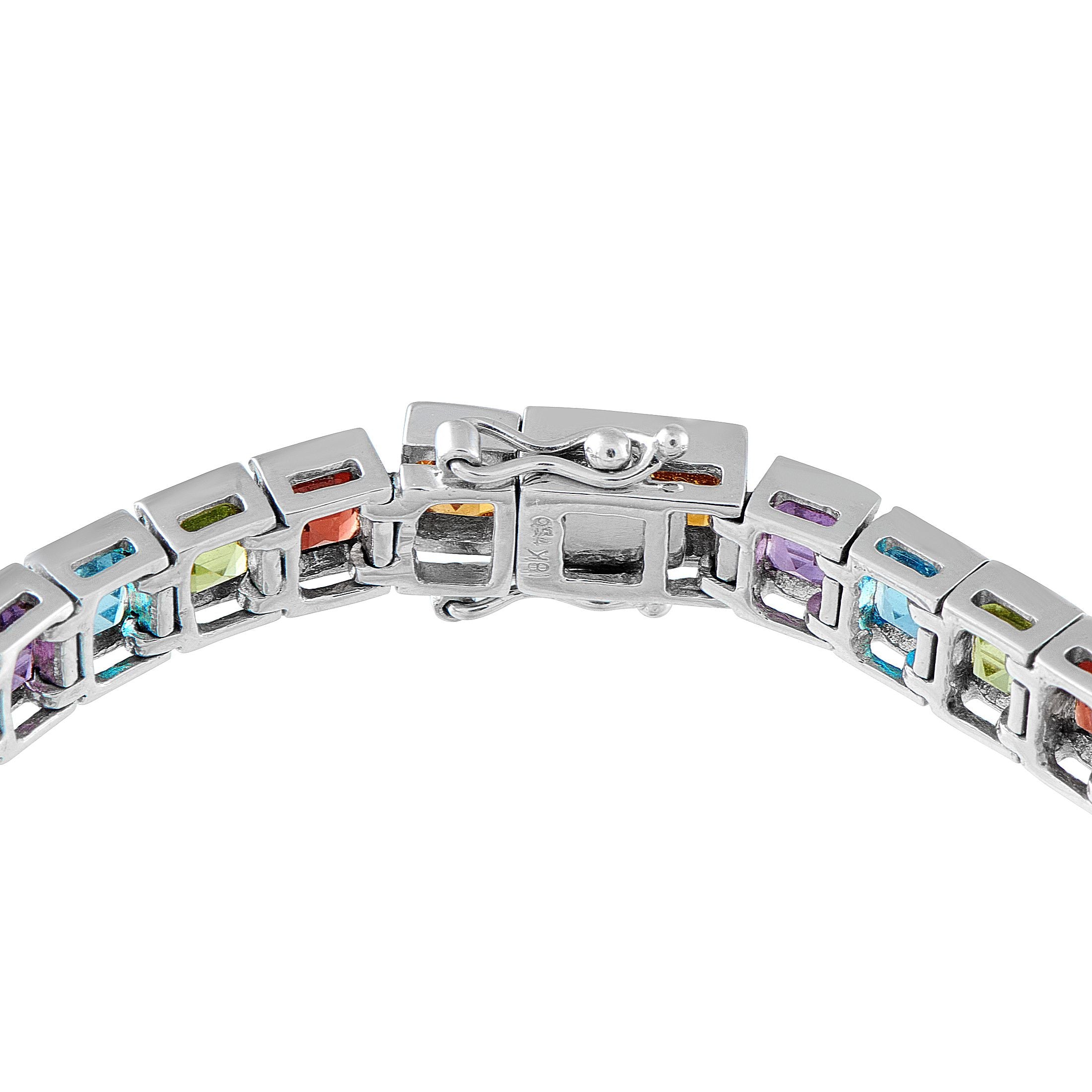 Exclusive 18K White Gold Multi-Colored  Gemstone  Line Bracelet