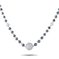 18K white gold necklace with black diamond beads and pavé diamond spheres