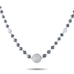 18K white gold necklace with black diamond beads and pavé diamond spheres