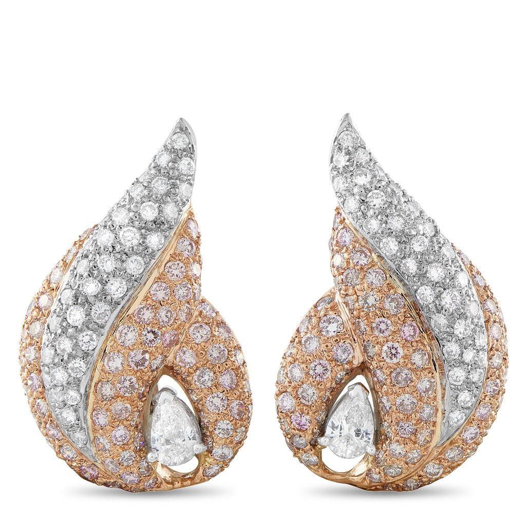18K White and Rose Gold 2.7 ct White Diamond and 4.20 ct Pink Diamond Shell Earrings