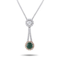 Round diamond pendant with green demantoid drop on chain