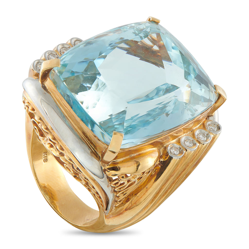 18K White and Yellow Gold 0.15ct Diamond and Aquamarine Ring