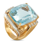 18K White and Yellow Gold 0.15ct Diamond and Aquamarine Ring