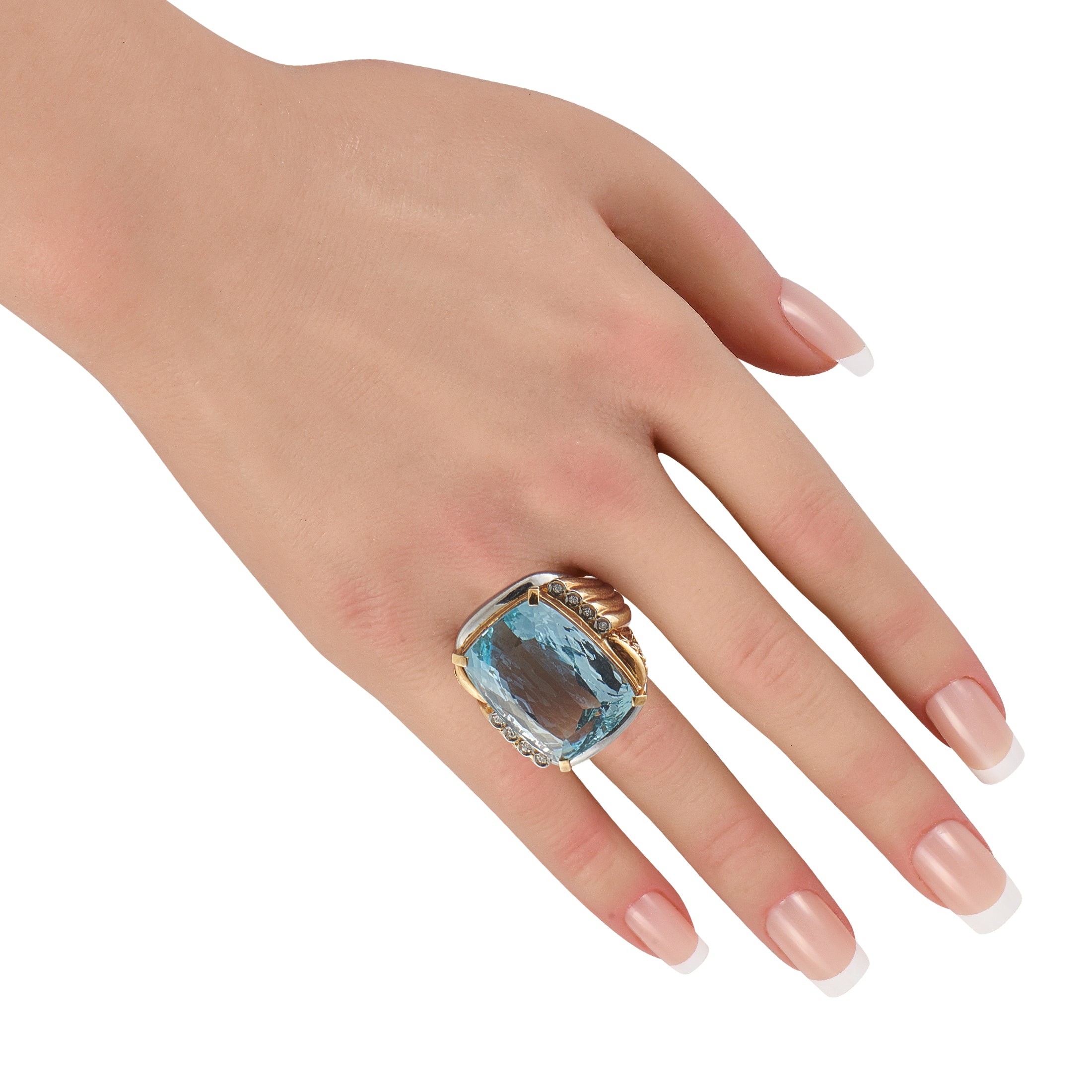 18K White and Yellow Gold 0.15ct Diamond and Aquamarine Ring