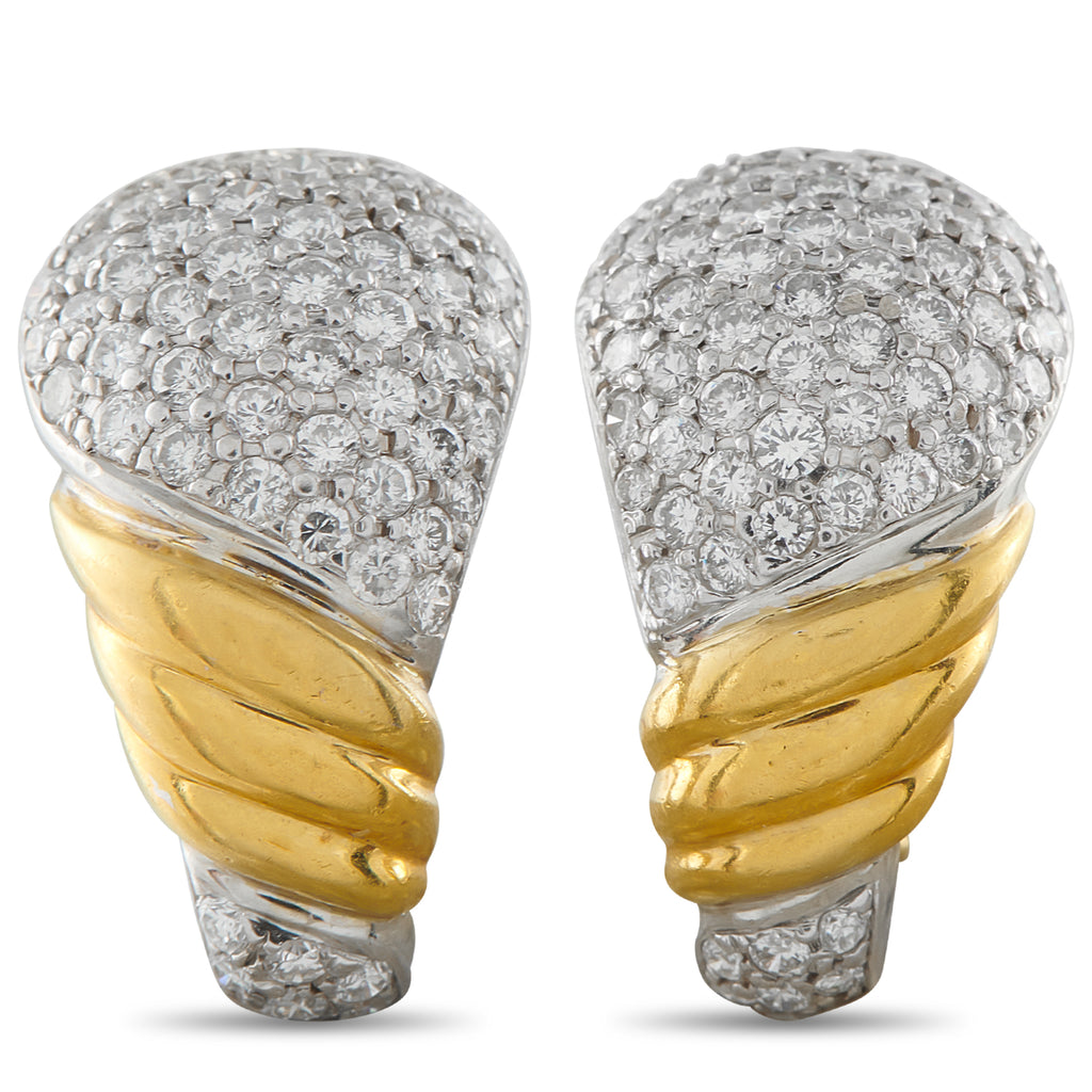 18K White and Yellow Gold 2.77ct Diamond Clip-On Earrings