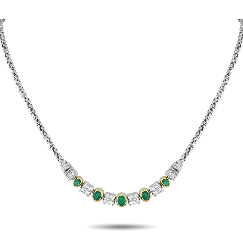 Exclusive 18K White and Yellow Gold 1.65ct Diamond and Emerald Necklace – An exquisite creation of style and presence