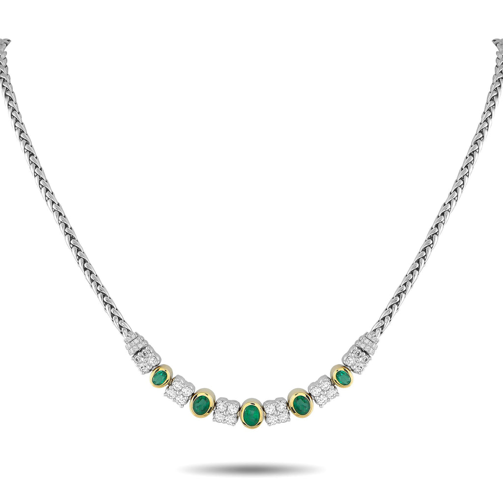 Exclusive 18K White and Yellow Gold 1.65ct Diamond and Emerald Necklace MF26-090225 – An exquisite creation of style and pres