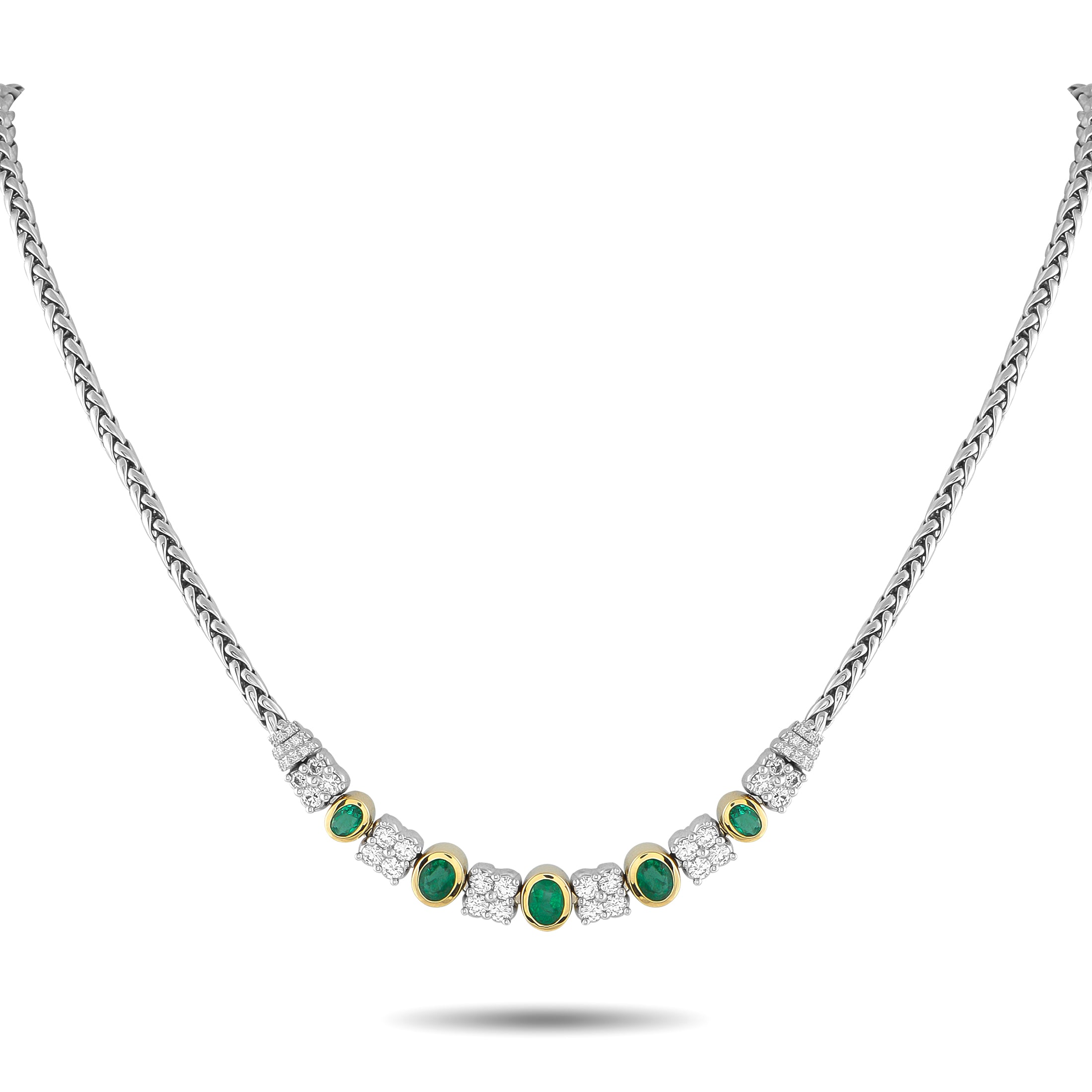 18K White and Yellow Gold 1.65ct Diamond and Emerald Necklace