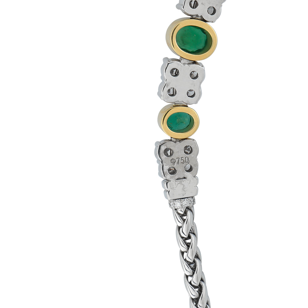 Exclusive 18K White and Yellow Gold 1.65ct Diamond and Emerald Necklace