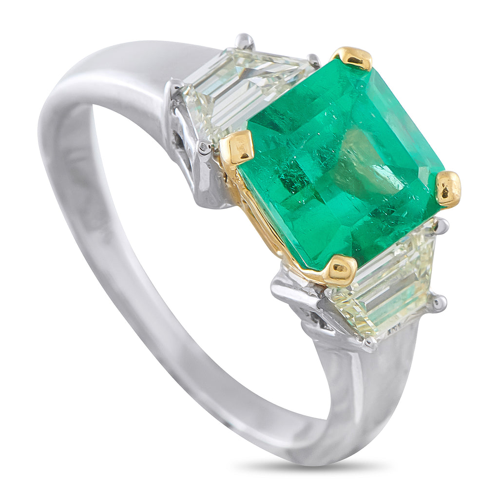 18K White and Yellow Gold 0.60ct Diamond and Emerald Ring