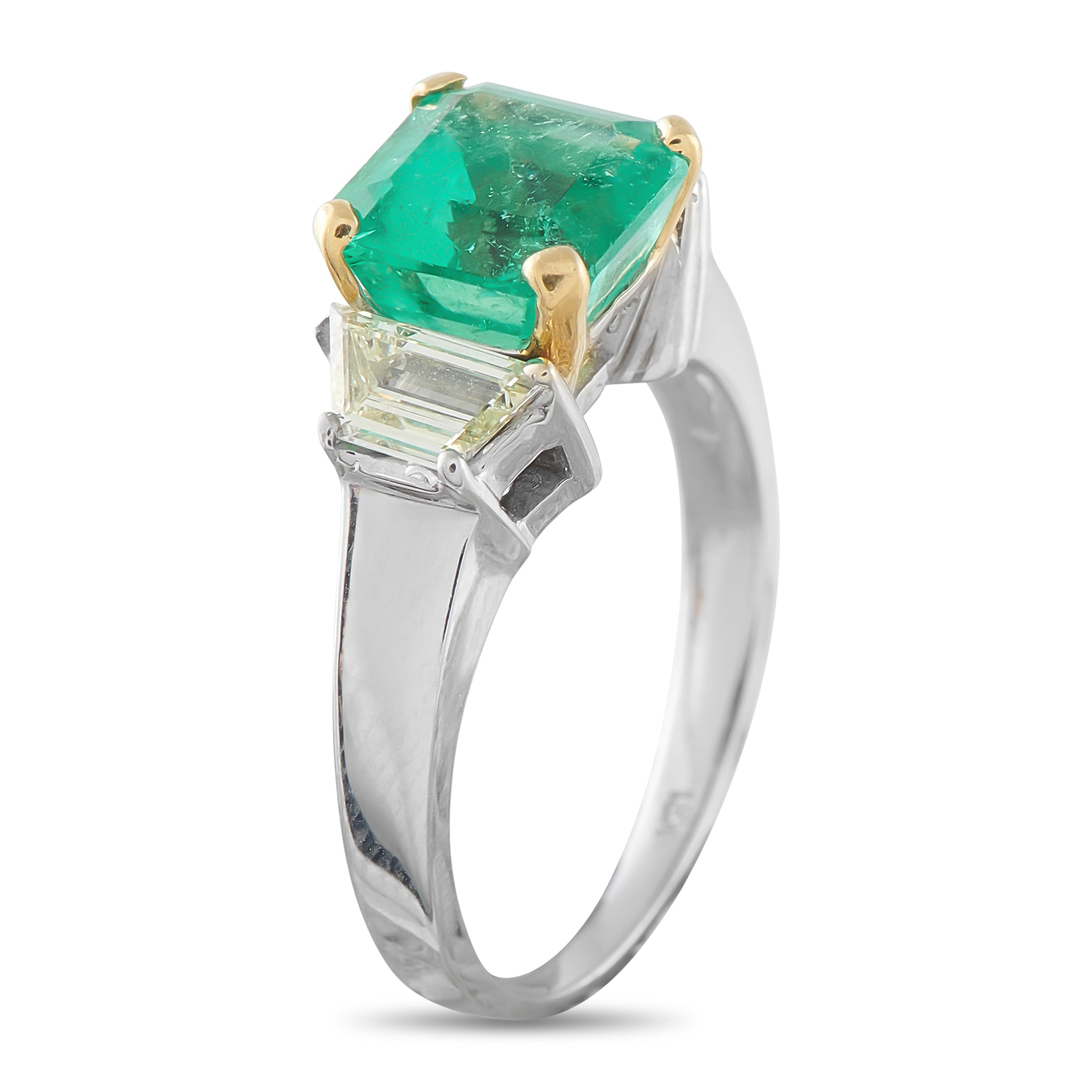 18K White and Yellow Gold 0.60ct Diamond and Emerald Ring
