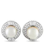 18K White and Yellow Gold 4.25ct Diamond Pearl Earrings