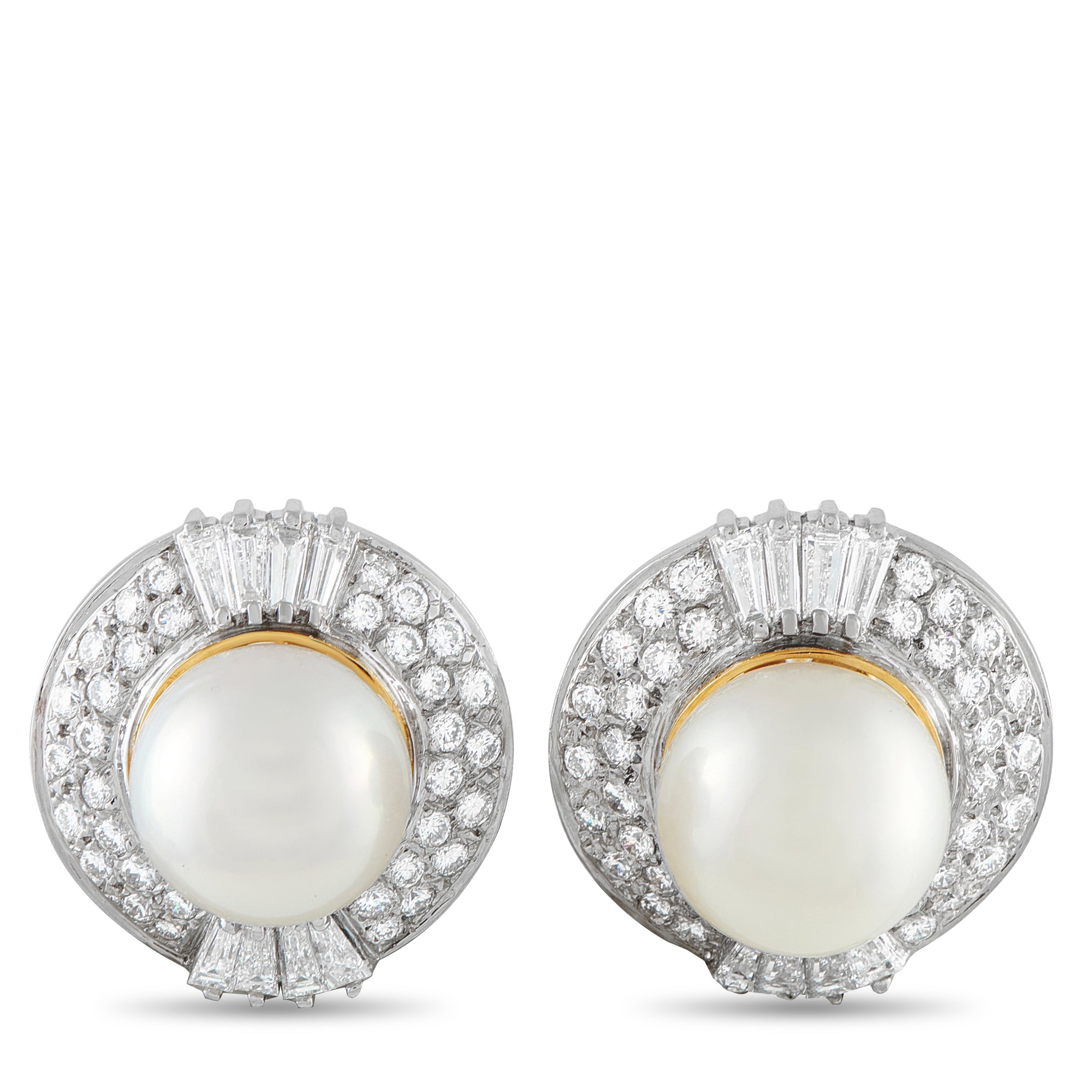 18K White and Yellow Gold 4.25ct Diamond Pearl Earrings