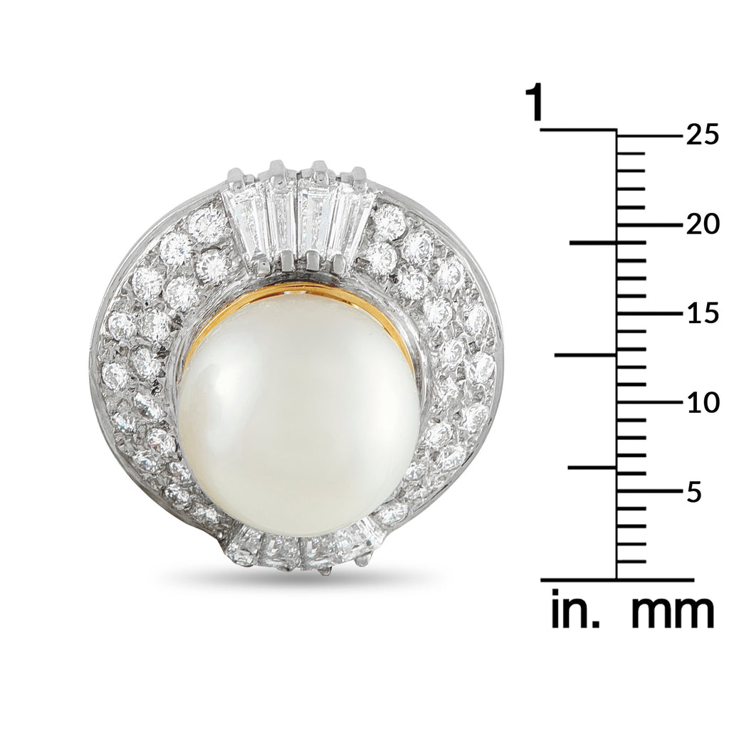 18K White and Yellow Gold 4.25ct Diamond Pearl Earrings