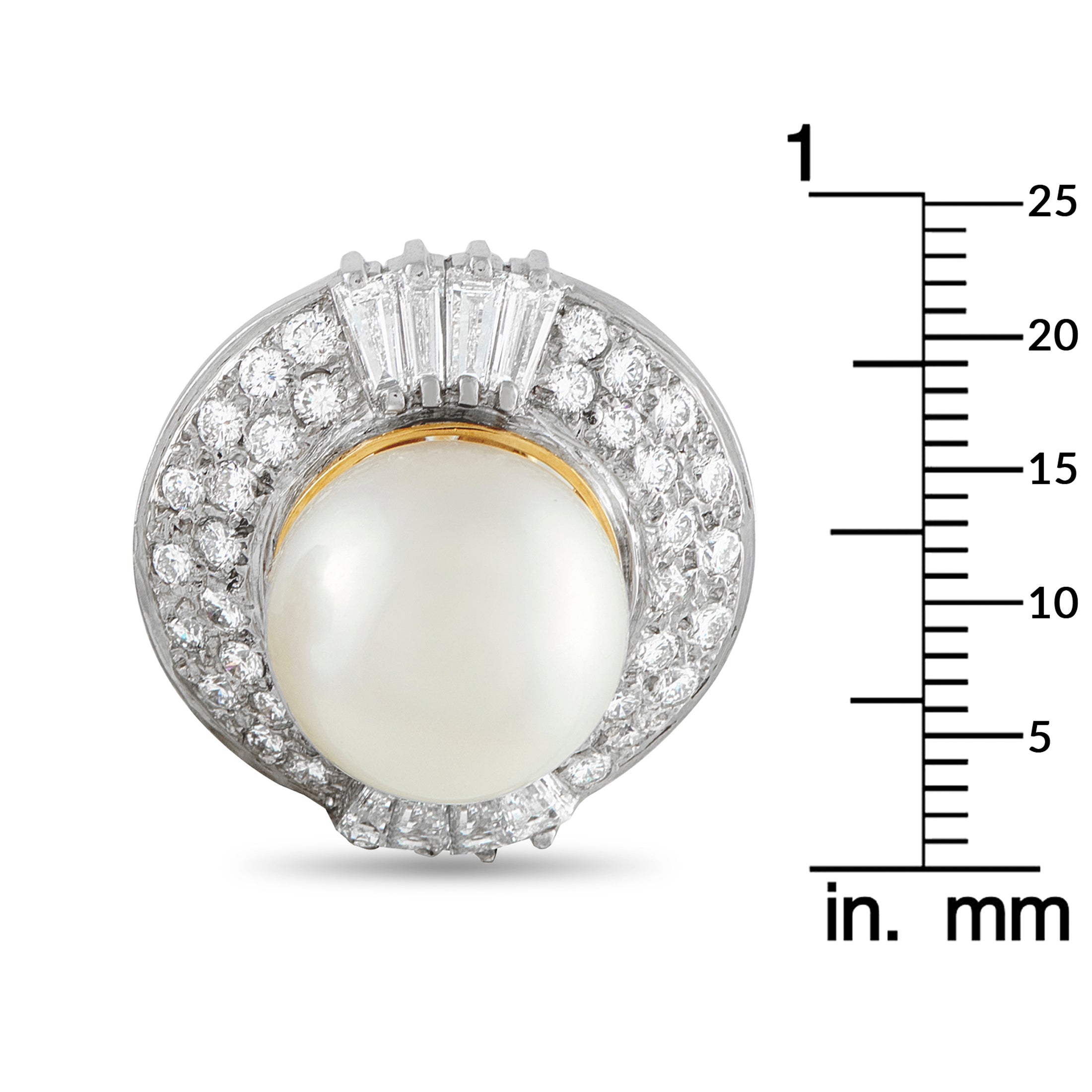 18K White and Yellow Gold 4.25ct Diamond Pearl Earrings