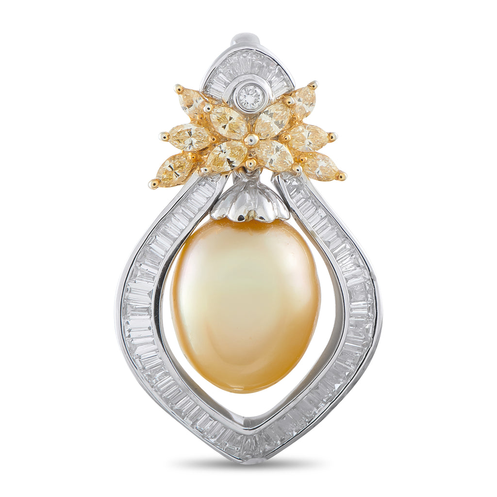 Exclusive  18K White and Yellow Gold 3.0ct Diamond and Pearl Pendant