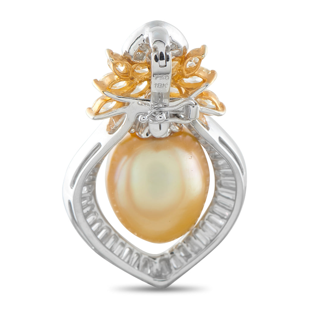 18K White and Yellow Gold 3.0ct Diamond and Pearl Pendant