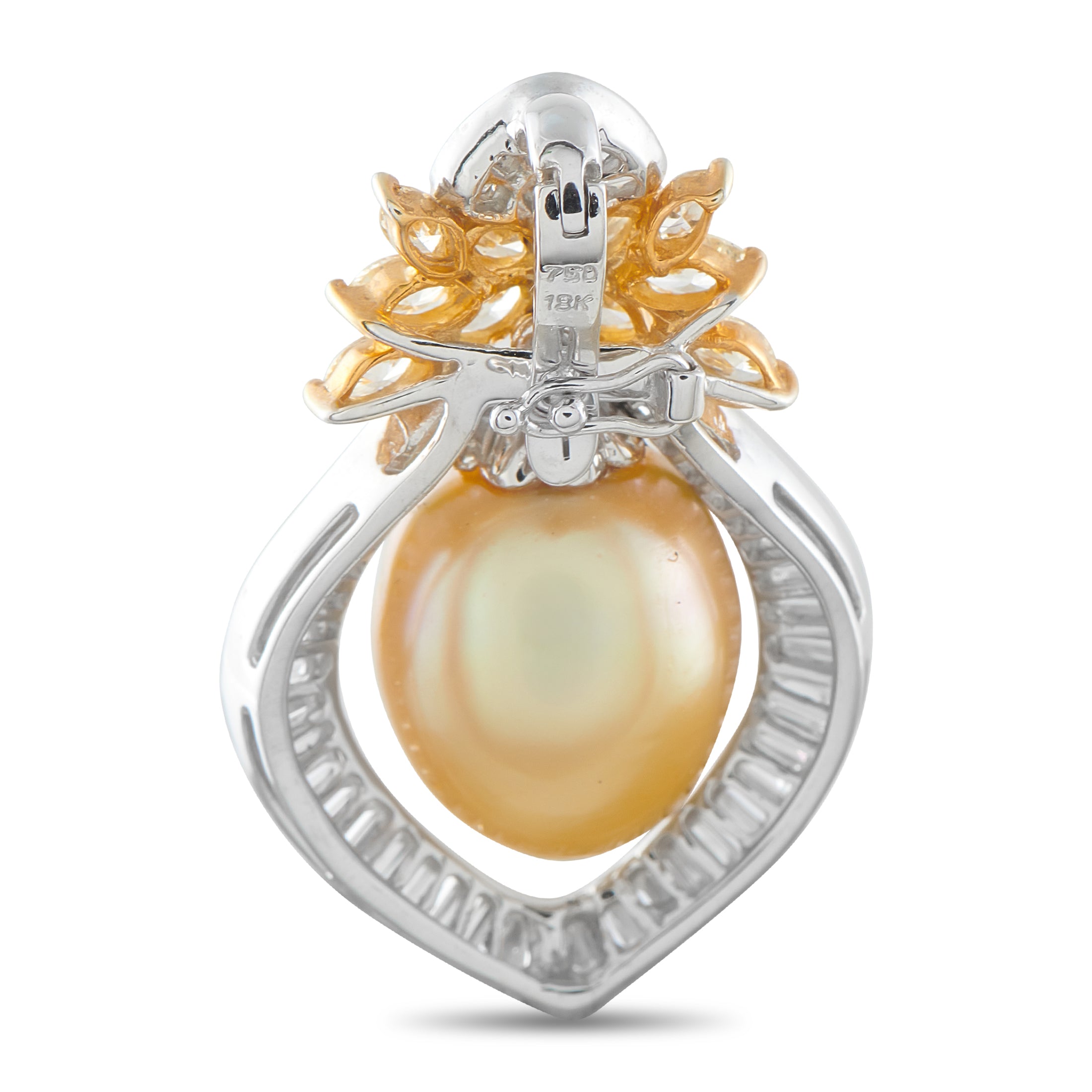 18K White and Yellow Gold 3.0ct Diamond and Pearl Pendant