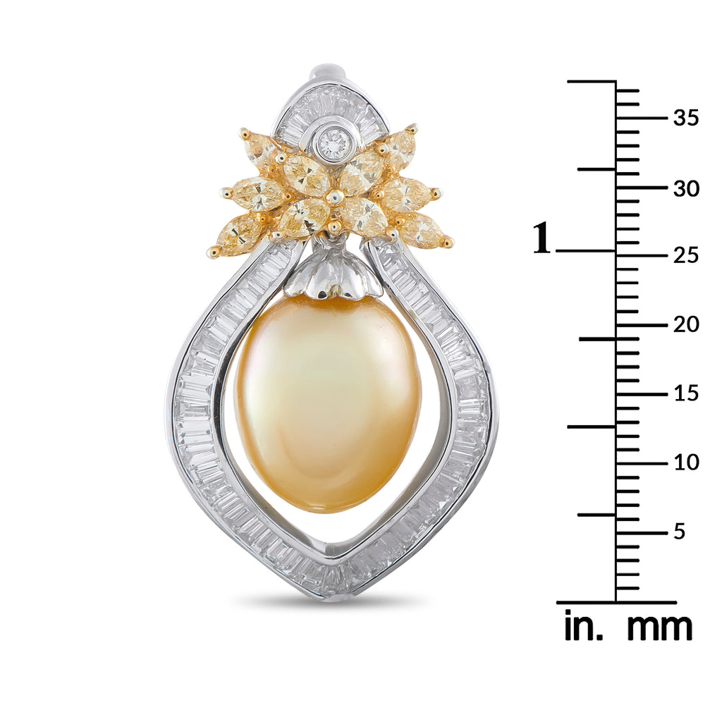 18K White and Yellow Gold 3.0ct Diamond and Pearl Pendant
