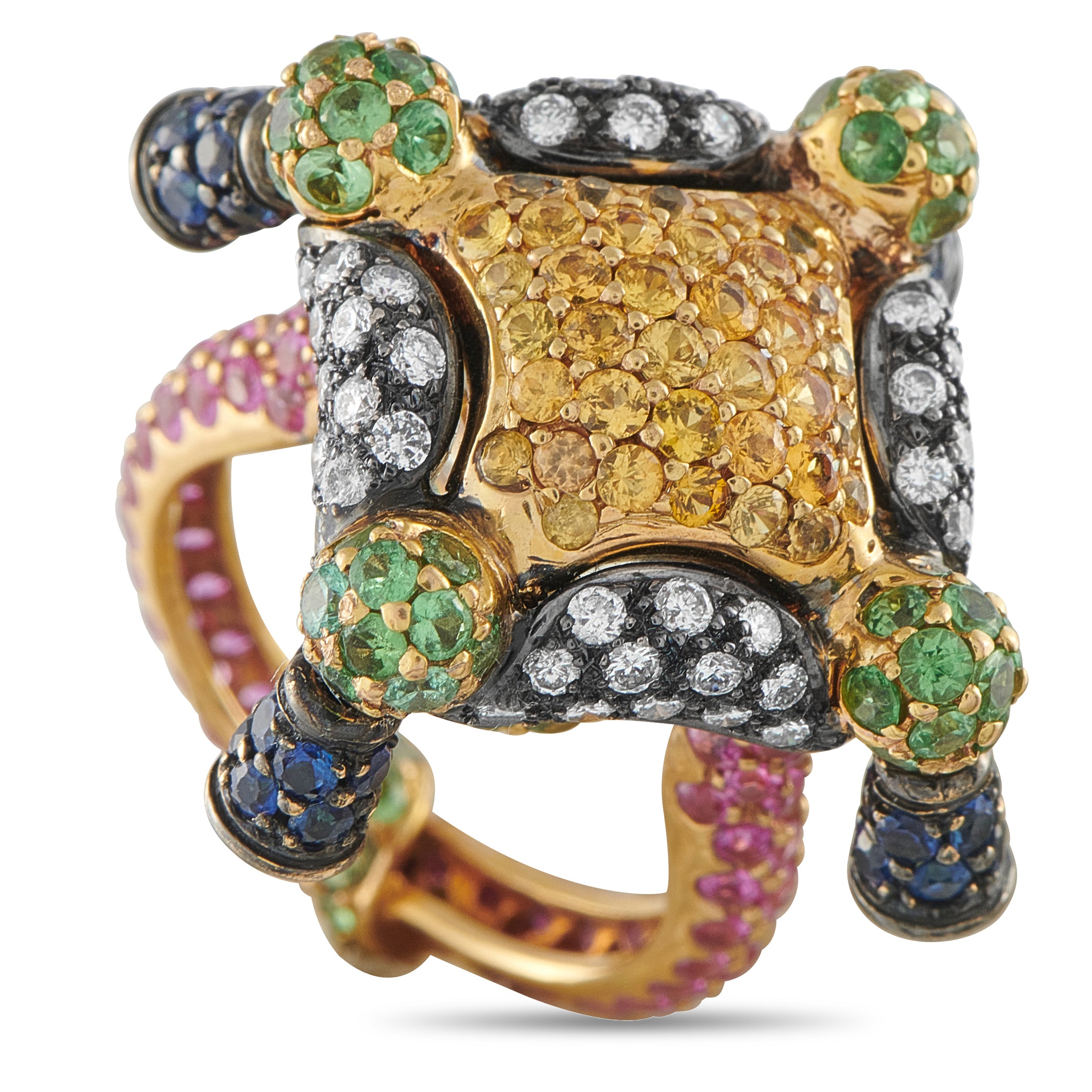 18K Yellow Gold 0.70ct Diamond and Sapphire Ring